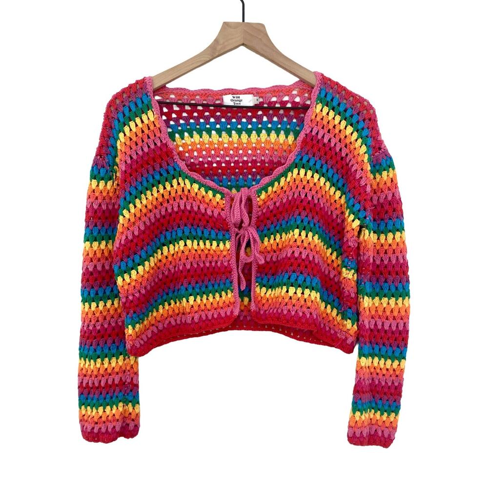 Wild Orange Tree Rainbow Dreamer Retro Kidcore Dopamine Vibrant Crochet Cardigan